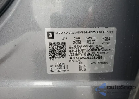 2020 GMC Terrain Denali z USA, uszkodzony, nr VIN 3GKALXEX2LL221489